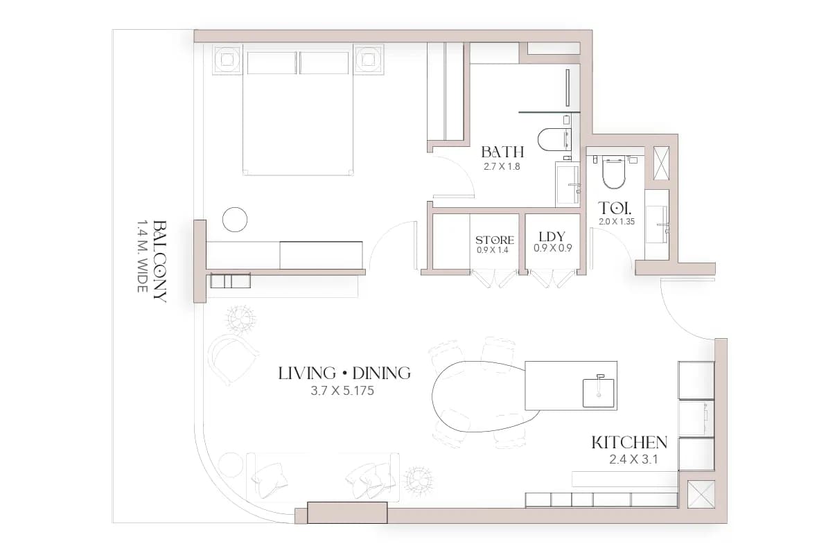 1 Bedroom Unit Type C — Luxor