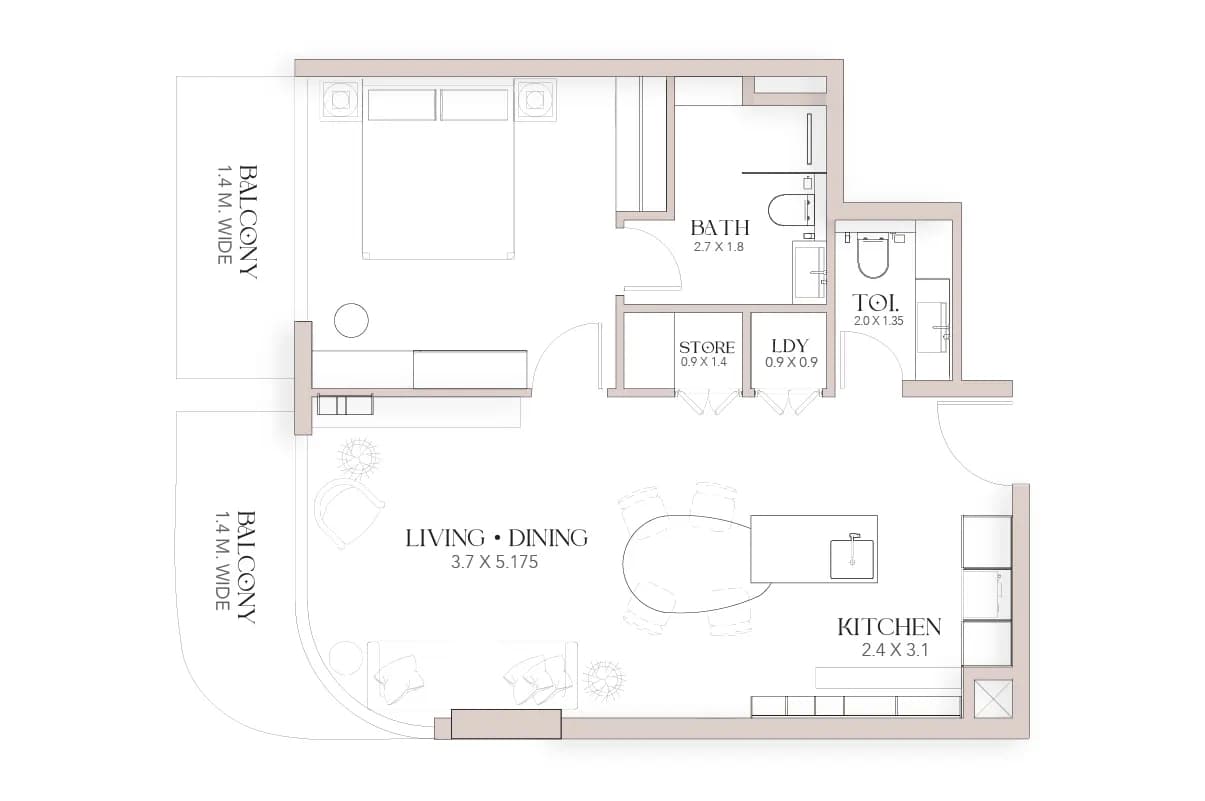1 Bedroom Unit Type E — Luxor