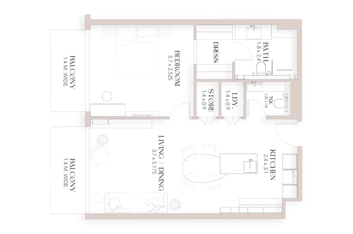 1 Bedroom Unit Type F — Luxor