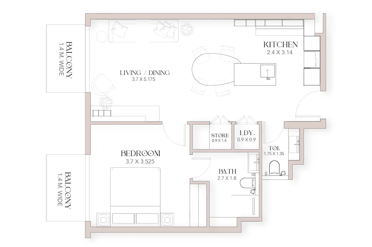 1 Bedroom Unit Type B — Luxor