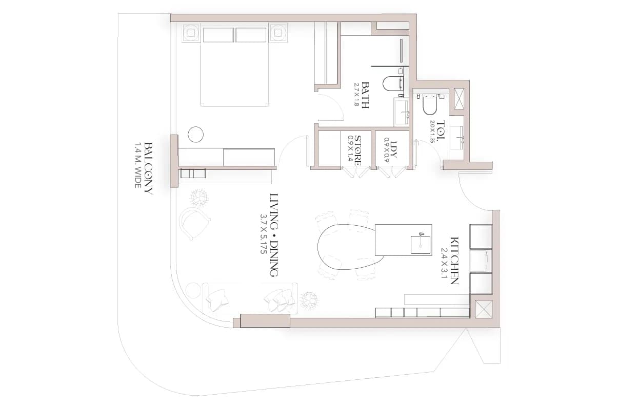 1 Bedroom Unit Type D — Luxor