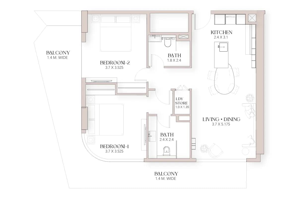 2 Bedrooom Type B — Luxor